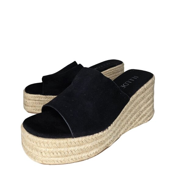 Illude Womens Black Suede Wedge Espadrille Sandals Size 6 like new tried on - Picture 4 of 7
